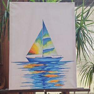 Vibrant Nautical Canvas Art with Sailboat Design